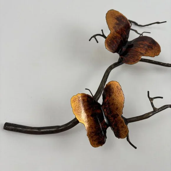 Bovano Enamel on Copper Butterflies on Branch Metal Wall Art Mid Century